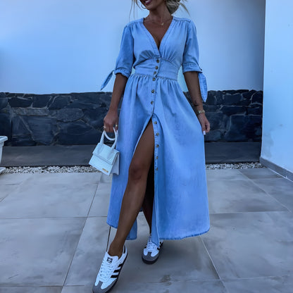 Maja™ |Denim Maxi Klänning